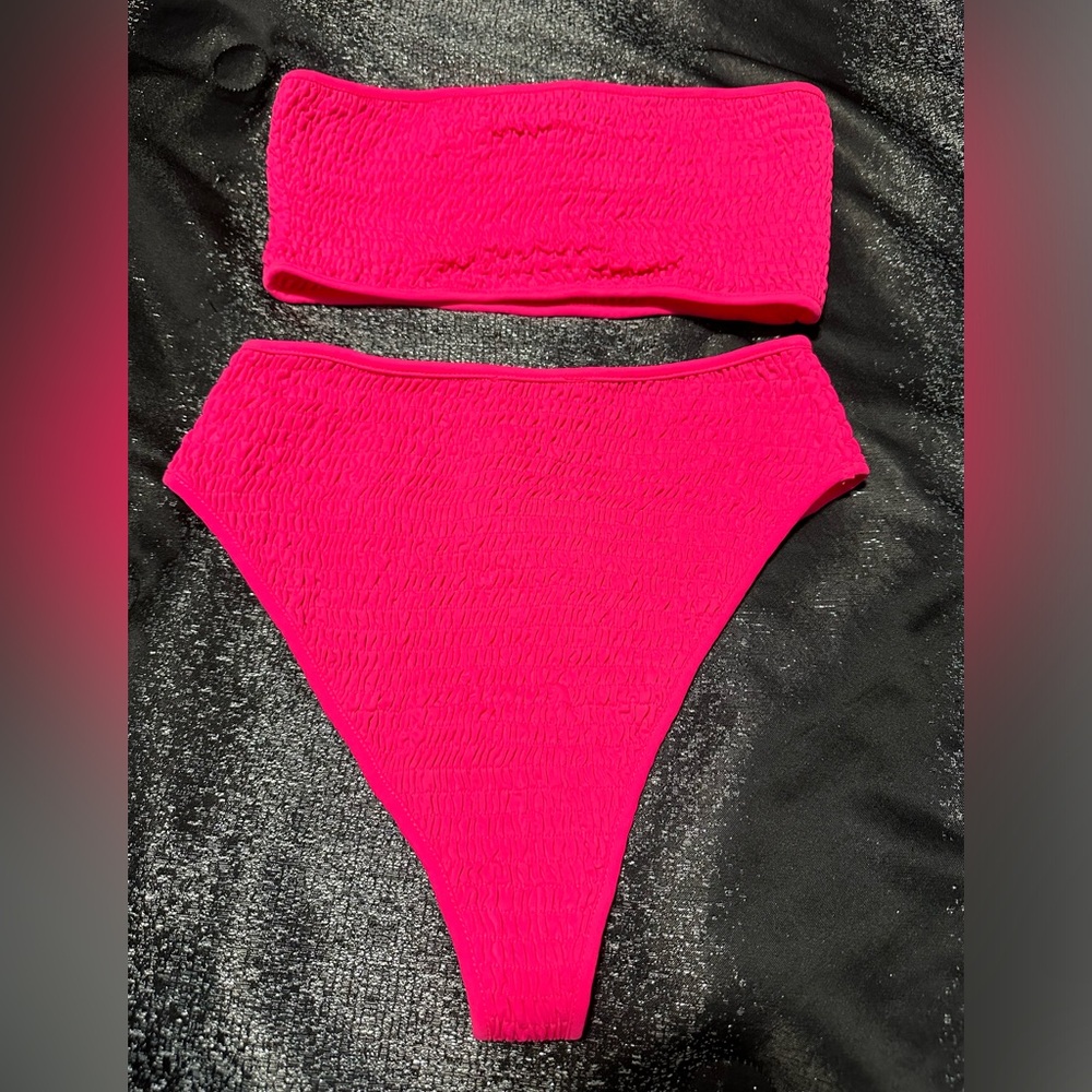 Pink high waisted swim suit